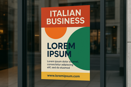 locandina pubblicitaria su vetro 